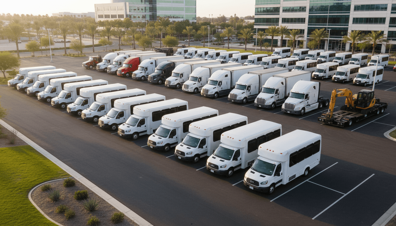 Fleet of pristine company vehicles displayed in a professional setting